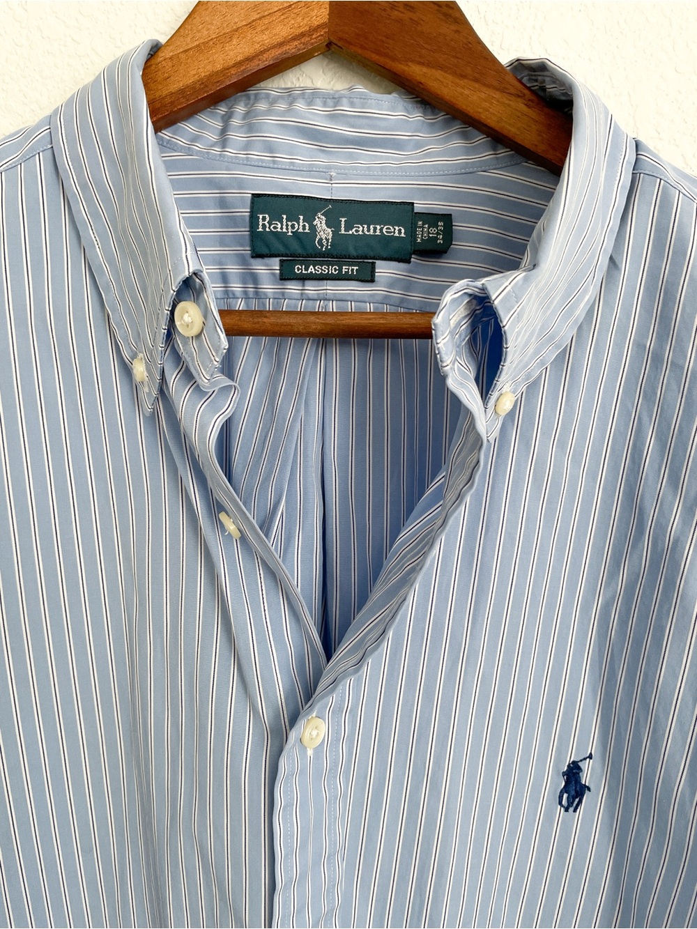 Polo Ralph Lauren Classic Fit Blue White Pinstripe Shirt Men’s 18 2XL XXL